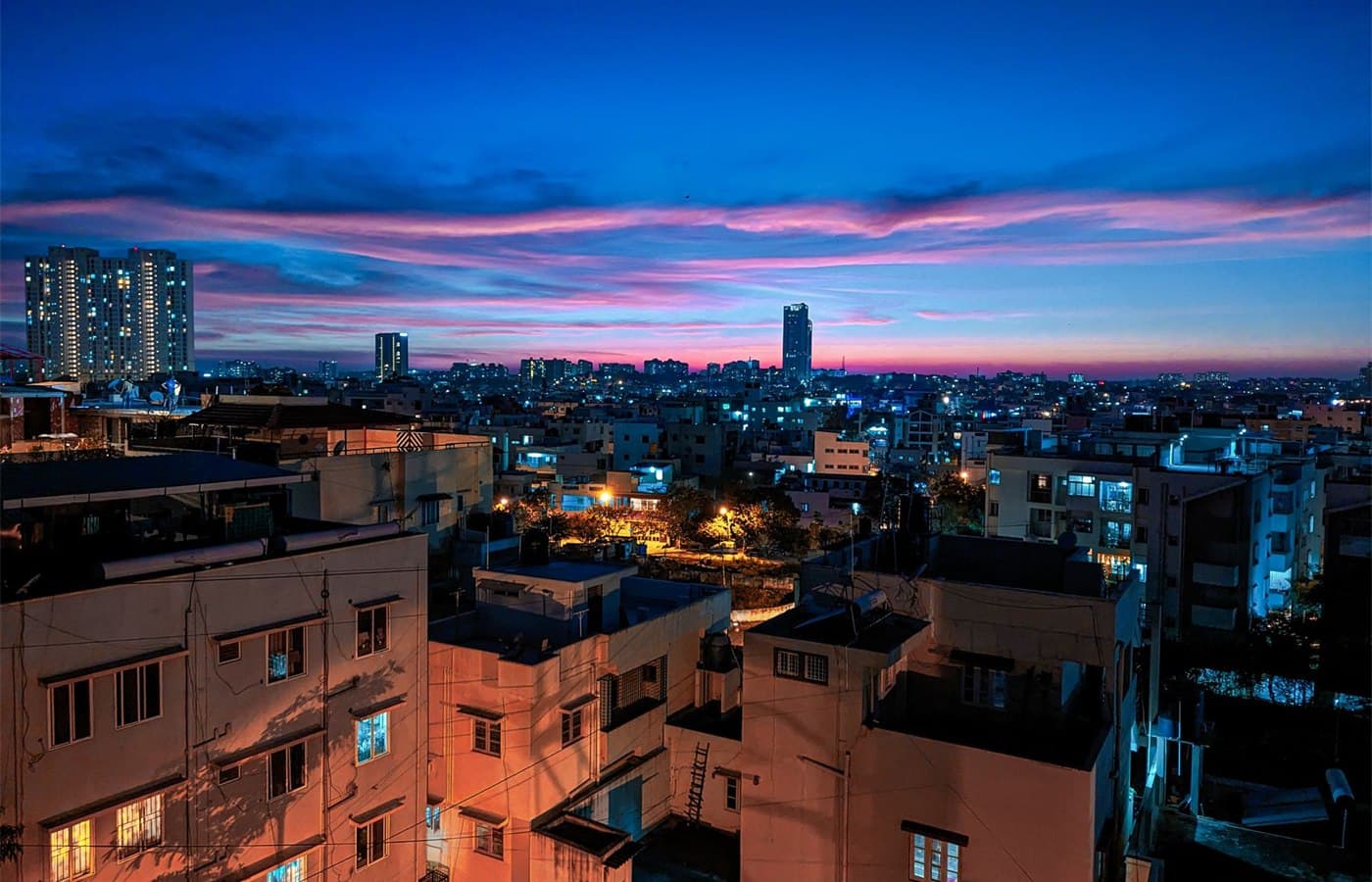 The Bengaluru skyline at dusk, the city we trade from